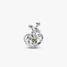  A silver and green enamel charm shaped like a snail, showcasing intricate detailing and vibrant colors.