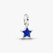 PANDORA Blue Star Mini Dangle Charm in sterling silver with a shimmering textured finish, designed as a delicate celestial star charm for PANDORA Moments bracelets and necklaces.