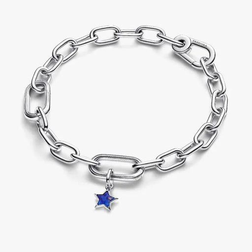 PANDORA Blue Star Mini Dangle Charm in sterling silver with a shimmering textured finish, designed as a delicate celestial star charm for PANDORA Moments bracelets and necklaces.