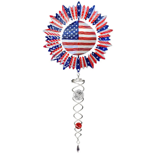 A sunflower adorned with an American flag, symbolizing patriotism and national pride.