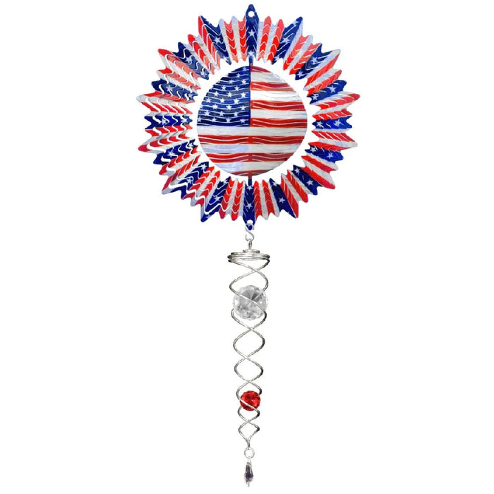 A sunflower adorned with an American flag, symbolizing patriotism and national pride.