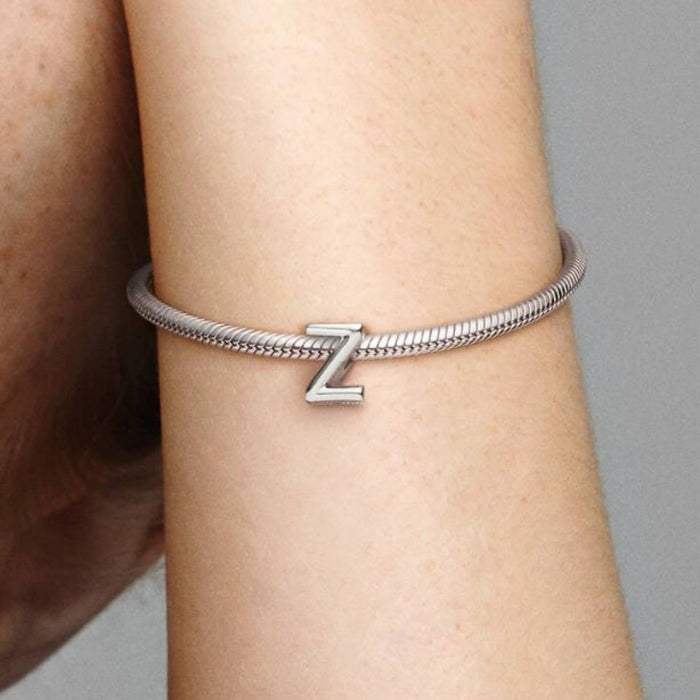 Pandora Letter Charm “Z” featuring a stylish alphabet design, perfect for adding a personalized initial to a Pandora charm bracelet.