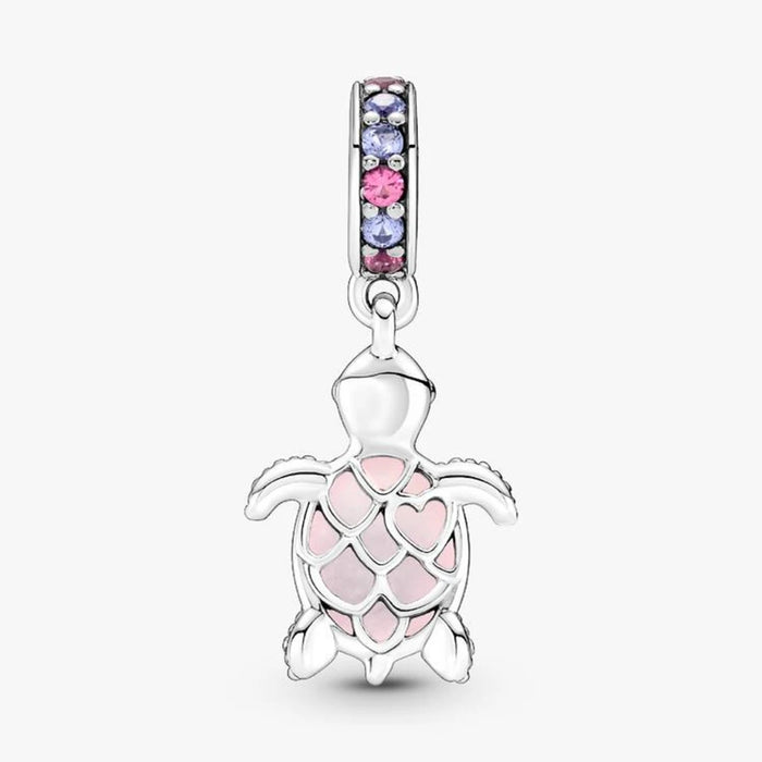 A charming pink turtle with purple stones, ideal for adding a whimsical touch to any jewelry collection.