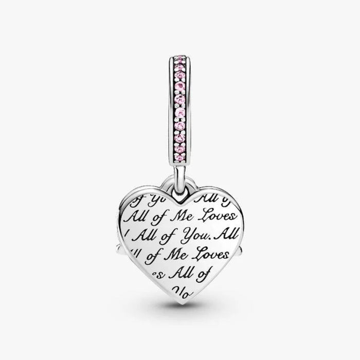 Heart & Mom dangle charm with polished heart design for bracelets or necklaces.