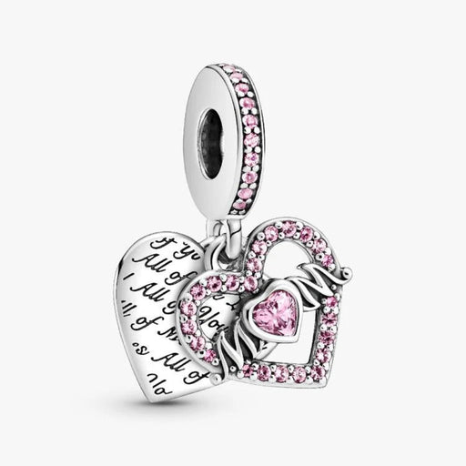 Heart & Mom dangle charm with polished heart design for bracelets or necklaces.