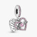 Heart & Mom dangle charm with polished heart design for bracelets or necklaces.