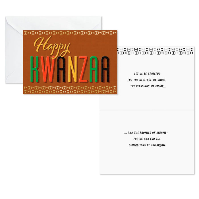 Hallmark Heritage Blessings and Promise Kwanzaa cards pack of 8 featuring a meaningful design celebrating Kwanzaa traditions and heritage.