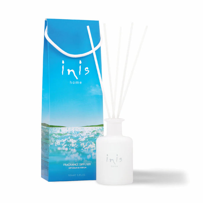This elegant reed diffuser continuously releases the signature Inis fragrance, creating a clean, uplifting atmosphere without the need for flames or electricity.