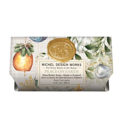 Michel Design Works Peace on Earth Large Bath Soap Bar 8.7 oz with festive holiday packaging