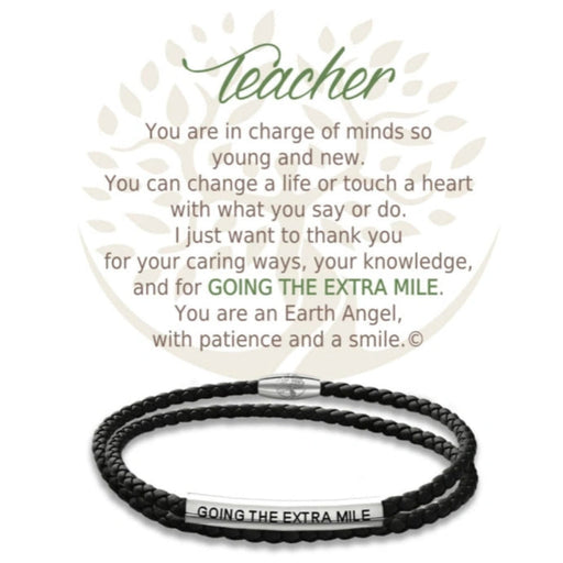 Celebrate an inspiring educator with the Earth Angel Teacher in Black Leather Bracelet.