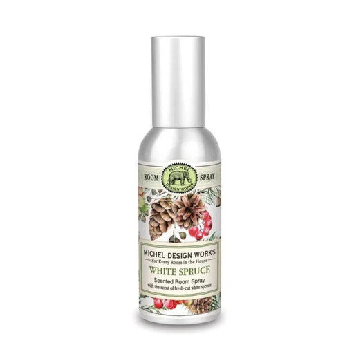 Michel Design Works White Spruce Room Spray 3.4 oz with seasonal evergreen-inspired packaging