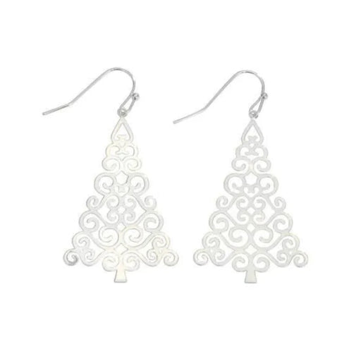 Silver Christmas tree earrings with an elegant festive design