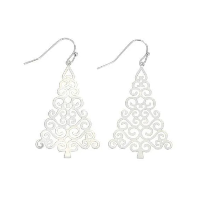 Silver Christmas tree earrings with an elegant festive design
