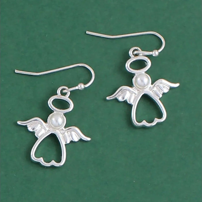 Periwinkle Precious Angels with Pearls Earrings featuring delicate angel designs and pearl accents for an elegant, meaningful look.