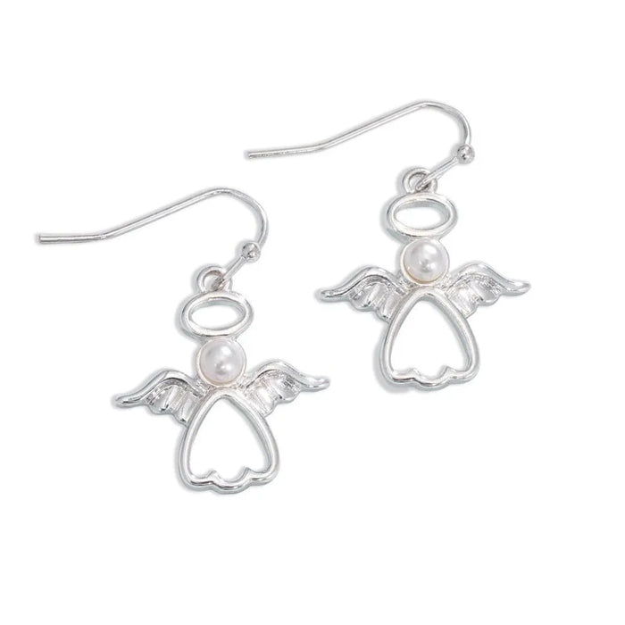 Periwinkle Precious Angels with Pearls Earrings featuring delicate angel designs and pearl accents for an elegant, meaningful look.