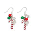 Periwinkle Candy Cane Jingle Bell Earrings featuring festive candy cane and jingle bell designs, perfect for Christmas and holiday outfits.