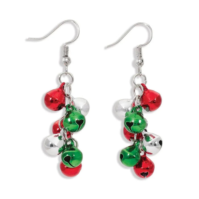 Periwinkle Festive Holiday Bells Earrings featuring charming bell designs for adding a cheerful touch to Christmas and winter outfits.