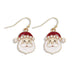 Periwinkle glittering Santa head earrings featuring festive sparkle and pearl accents, perfect for Christmas parties, holiday outfits, and gifting.