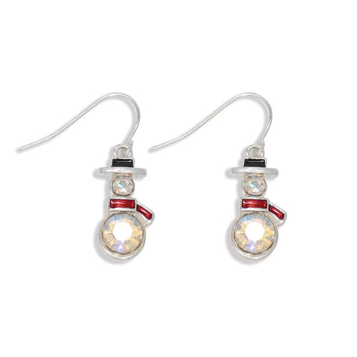 Periwinkle Bedazzled Snowmen Earrings featuring sparkling snowman designs with festive details, perfect for Christmas and winter outfits.