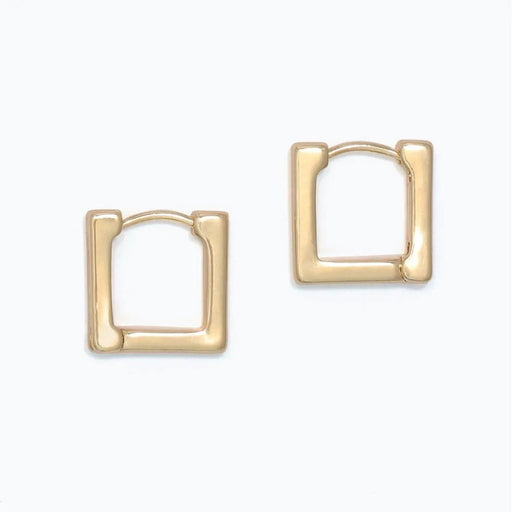 Periwinkle trendy gold square huggie earrings with a sleek geometric silhouette and polished finish