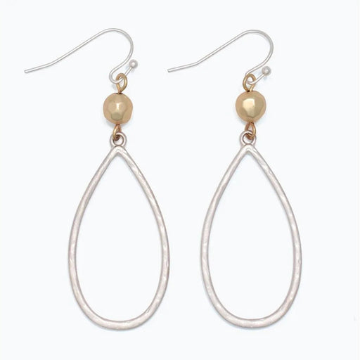 Periwinkle matte silver teardrop earrings with gold bead accents and a stylish two-tone design