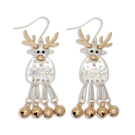 Periwinkle moveable polished two-tone reindeer earrings featuring a festive reindeer design and polished finish for holiday style.