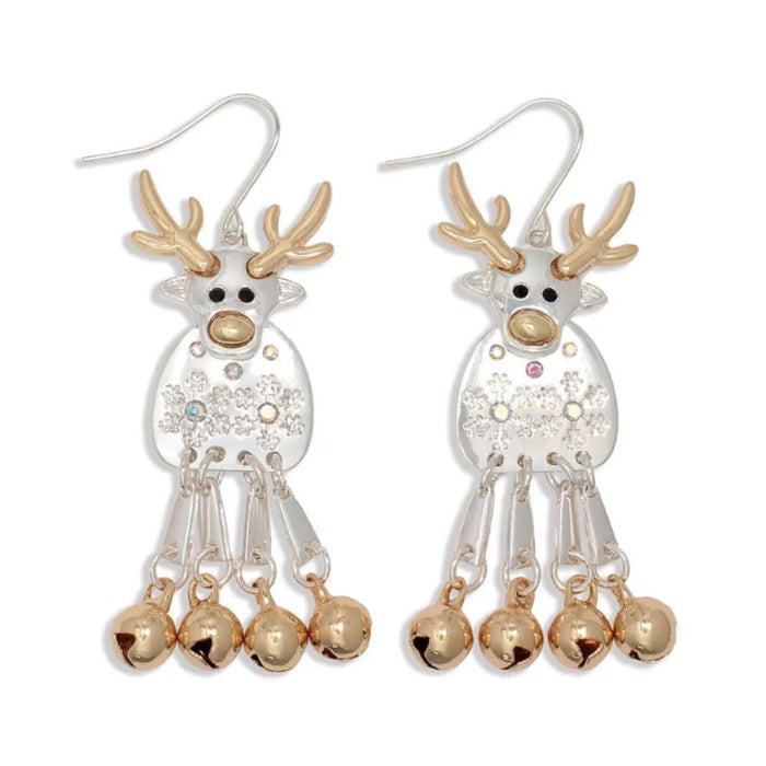 Periwinkle moveable polished two-tone reindeer earrings featuring a festive reindeer design and polished finish for holiday style.