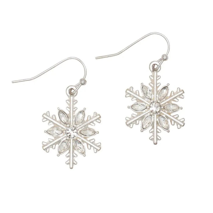 This Periwinkle Silver Snowflakes with Crystal Insets Earrings features a polished silver-tone finish with shimmering crystal insets that catch the light beautifully.