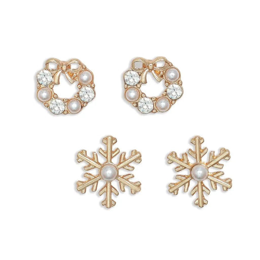 These Periwinkle Wreaths and Snowflakes with Pearls Duo Earrings bring charming holiday elegance to every look.