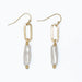 Periwinkle pearl drop earrings with delicate gold links and an elegant two-tone design