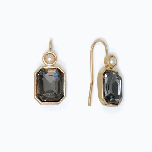 Periwinkle gray crystal earrings with elegant pearl accents and a sophisticated design