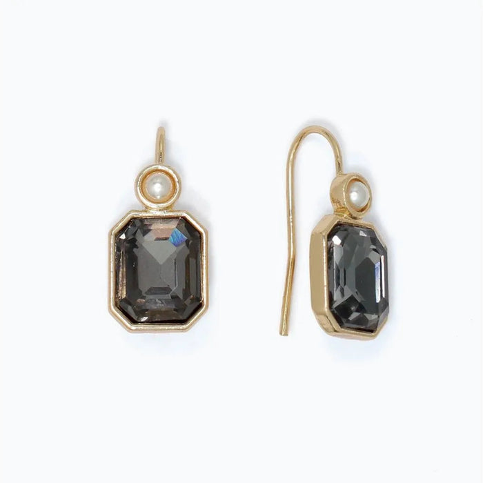 Periwinkle gray crystal earrings with elegant pearl accents and a sophisticated design