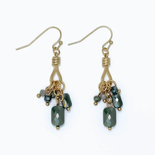 Periwinkle faceted rich green bead cluster earrings featuring multiple beads in an elegant clustered design