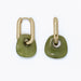 Periwinkle gold earrings with green agate charms featuring an elegant and natural-inspired design