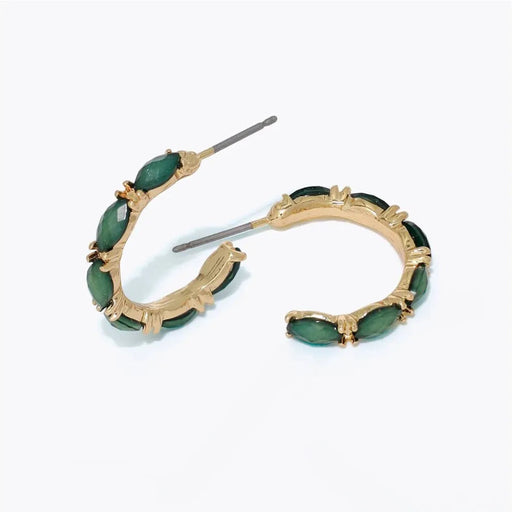 Periwinkle green and gold hoop earrings featuring a classic hoop design with rich green accents