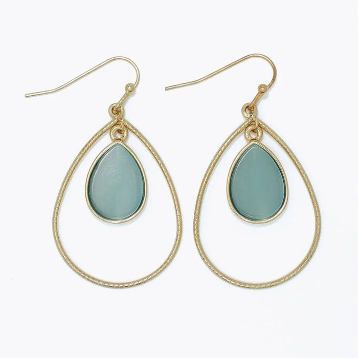Periwinkle textured gold and mint teardrop earrings featuring an elegant two-tone design