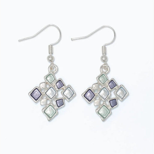 Periwinkle silver openwork earrings featuring soft pastel shades in a delicate decorative design