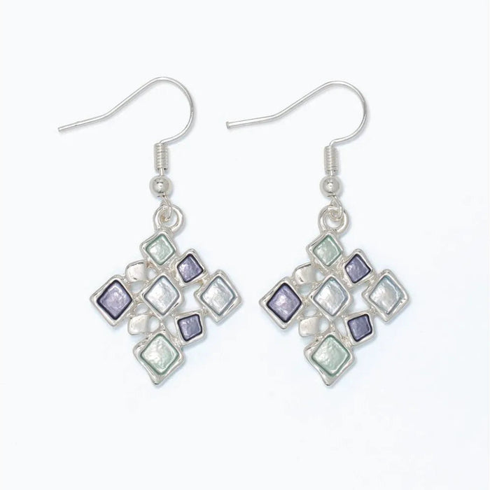 Periwinkle silver openwork earrings featuring soft pastel shades in a delicate decorative design