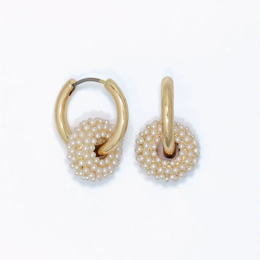 Pearl studded rondelle huggie earrings with an elegant compact hoop design
