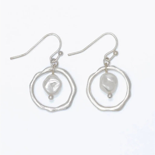 Hammered silver ring earrings with elegant pearl accents