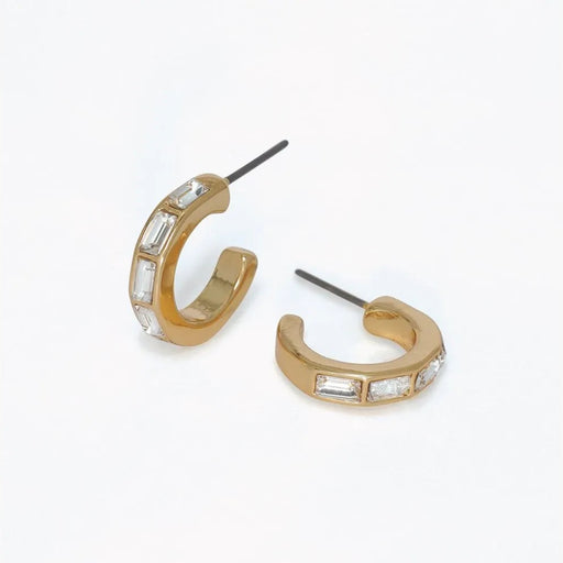 Gold hoop earrings lined with clear crystals for an elegant sparkling finish