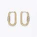 Gold carabiner huggie earrings featuring sparkling crystal accents and a modern design