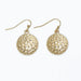 Hammered gold circle earrings featuring a textured finish and classic round design