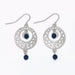 Silver open scroll earrings with navy bead accents for women