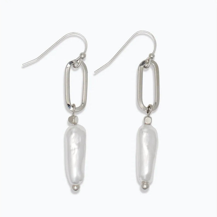 Elegant silver linked earrings with classic pearl drops for women