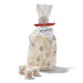Bag of snowman marshmallows with a snowman-themed label on a white background