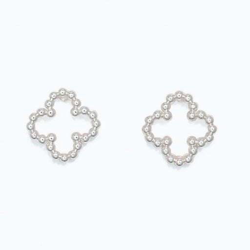 These Periwinkle Silver Beaded Clover Earrings features a graceful clover-inspired shape with intricate silver beaded detailing. 