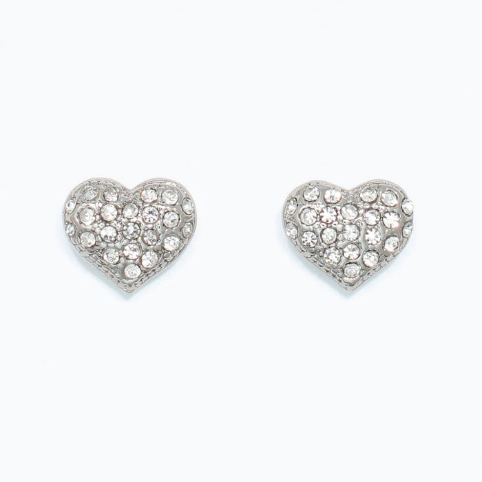 These Periwinkle Silver Clear Crystal Heart Earrings features an elegant heart-shaped design accented with clear crystals that reflect the light beautifully.