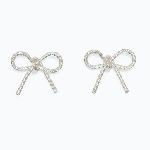 These Periwinkle Silver Rope Bow Earrings features a graceful bow-inspired design with intricate rope-like detailing that creates beautiful texture and dimension.