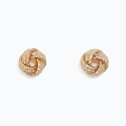 The Periwinkle Gold Love Knots Earrings features a beautifully intertwined love knot design in a warm gold-tone finish.